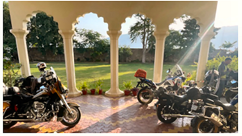 Motorcycles in portico